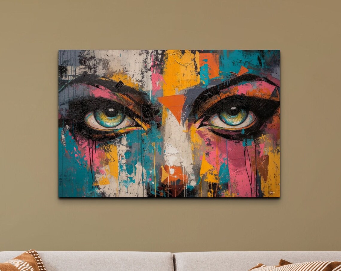 Bold Abstract Colorful Woman Eyes Graffiti Face Painting Poster
