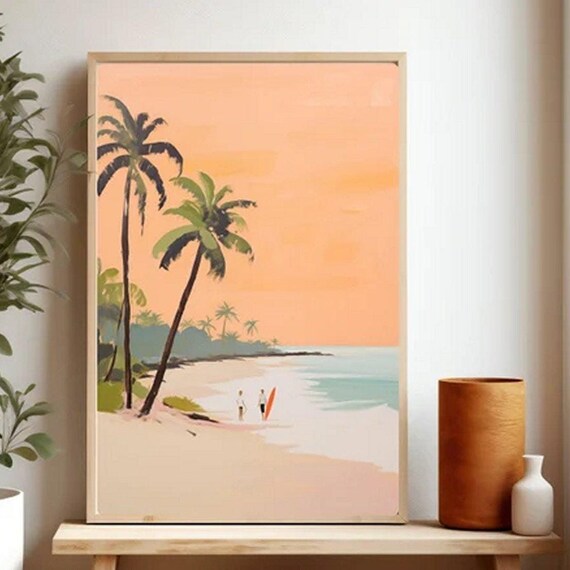 Sunset Surfer Print Colorful Beach Painting Ocean Wall Art Giclee