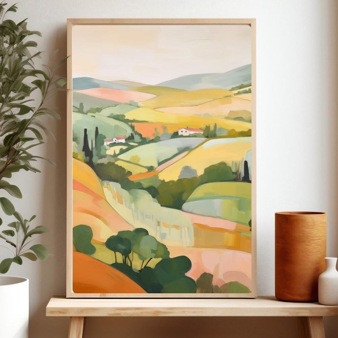 Tuscany Colorful Rolling Hills Painting Cypress Villa Landscape Poster