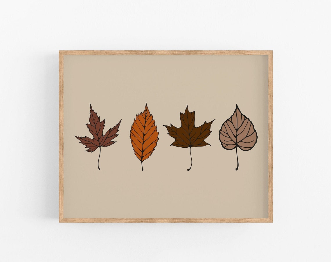 Four Autumn Fall Leaves Botanical Art Illustration Beige Poster
