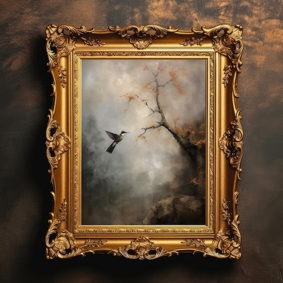 Hummingbird Painting Vintage Bird Art Print