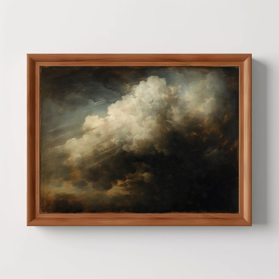 Vintage Clouds Oil Painting, Moody Horizon Landscape