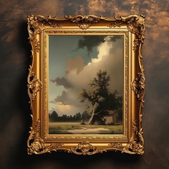 Storm Clouds Over a Lonely Tree in Moody Pastoral Oil Poster