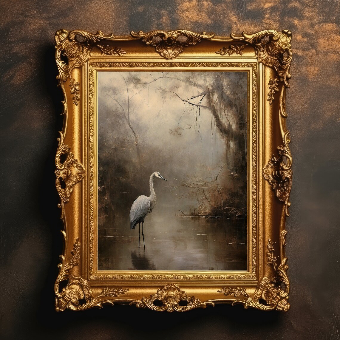Crane Nature Scenery Vintage Animal Art Print
