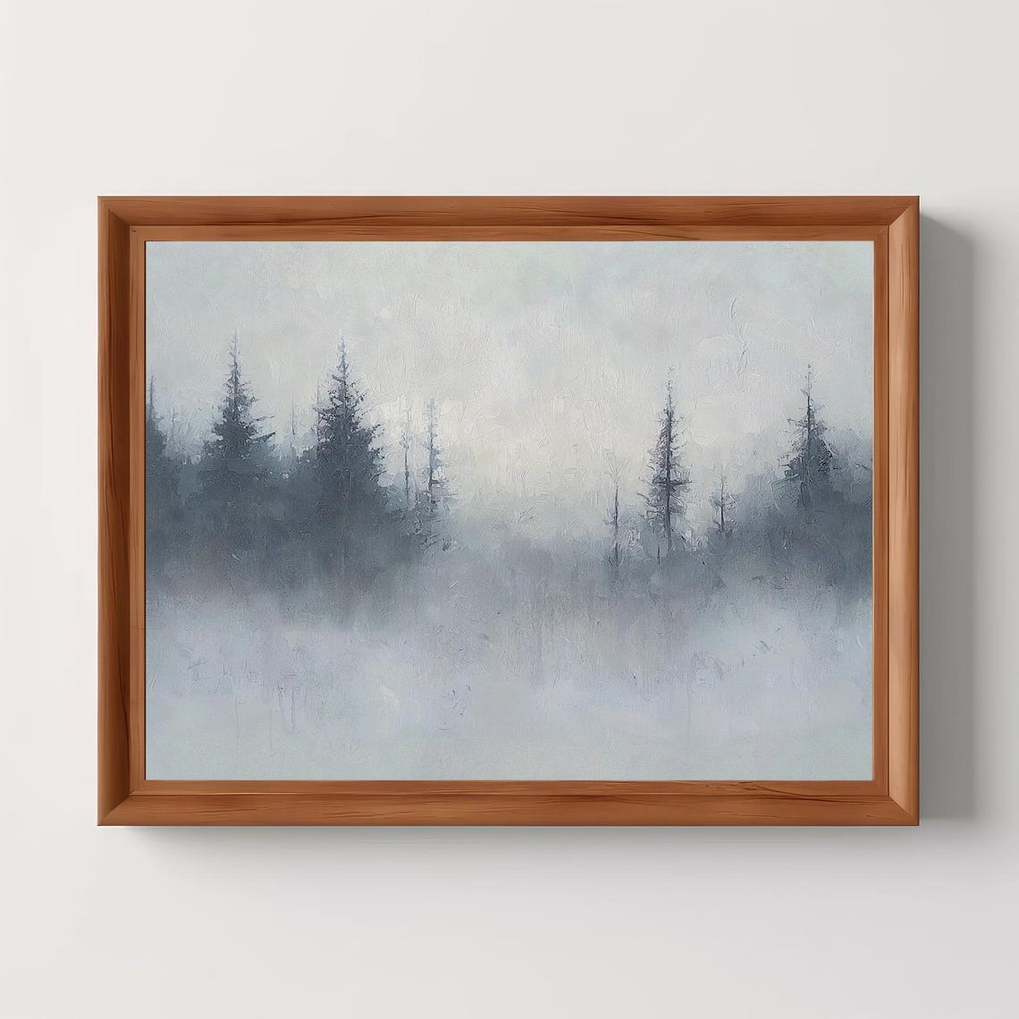 Misty Winter Pine Forest Abstract Landscape Oil Painting Print