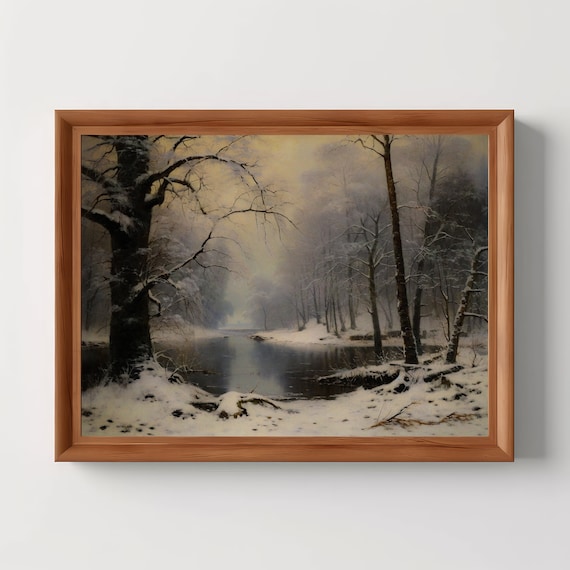 Winter Forest Painting, Dark Academia Antique Art Print