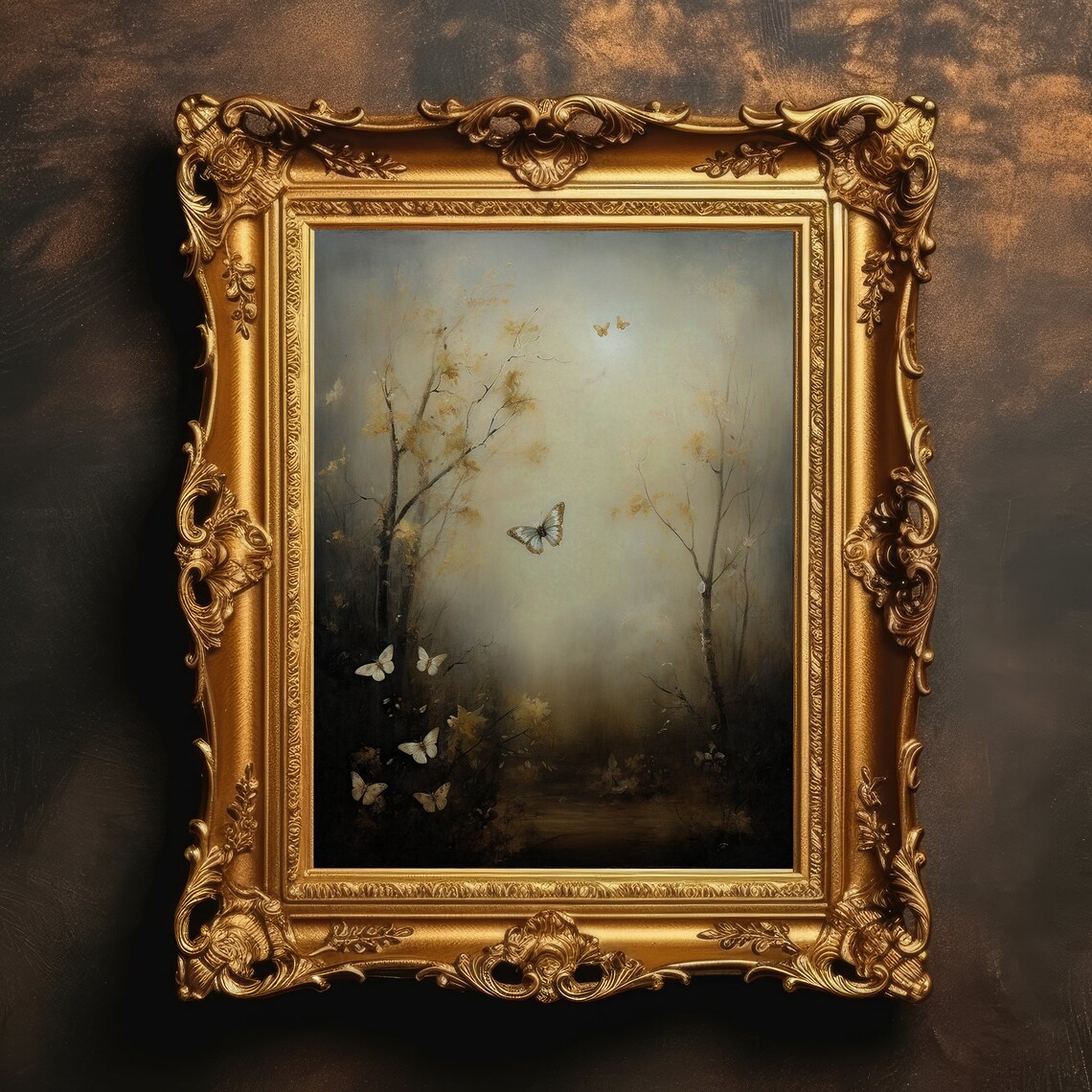 Butterflies Woods Vintage Oil Painting Art Print
