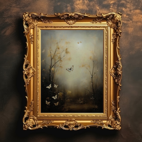 Butterflies Woods Vintage Oil Painting Art Print