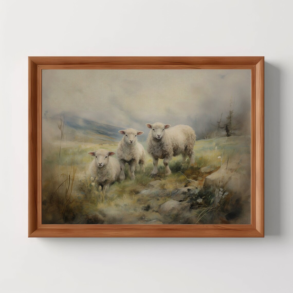 Sheep Pasture Cottage Spring Easter Art Print