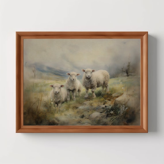 Sheep Pasture Cottage Spring Easter Art Print
