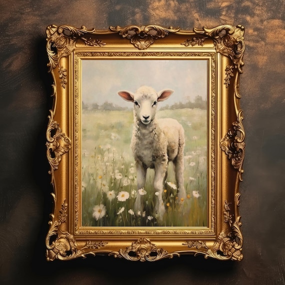 Spring Lamb Art Print Easter Decor Farmhouse Nursery Wall Baby Animal Painting Country Home