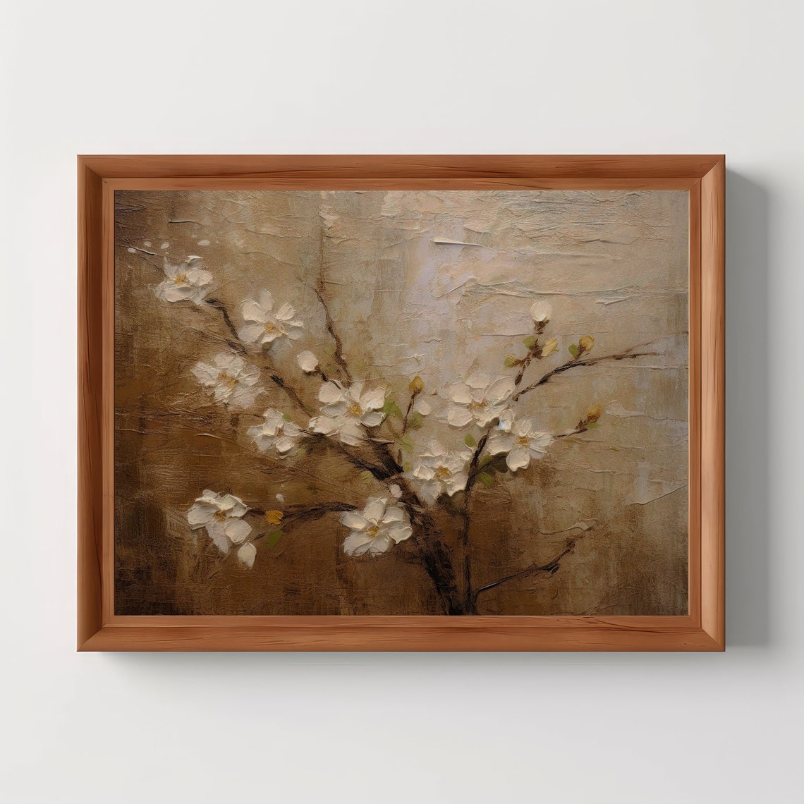 White Blossom Branches Vintage Botanical Oil Painting Wall Art
