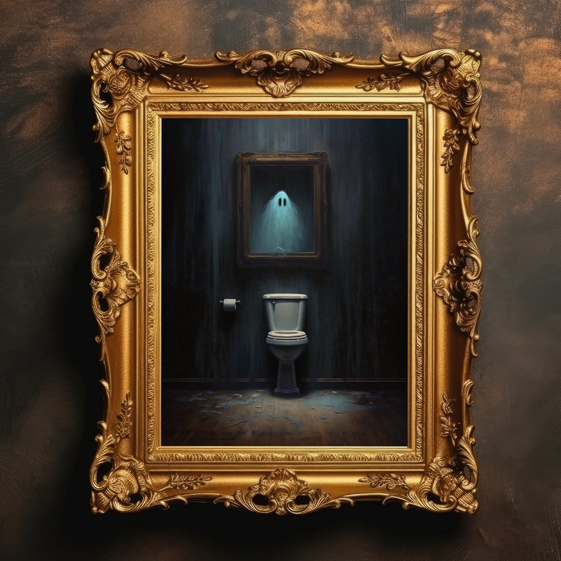 Haunted Bathroom Ghost Above Toilet Victorian Painting Poster