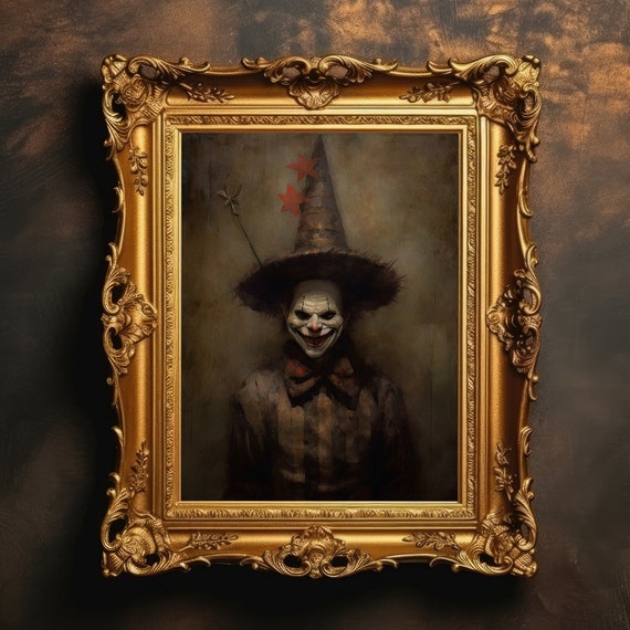 Spooky Horror Clown Halloween Decor Dark Academia Gothic Wall Art Moody Print Vintage Painting