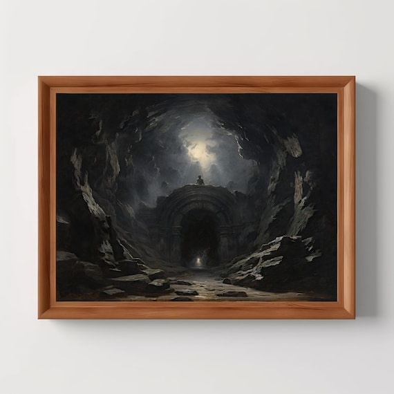 Dark Cavern Stone Arch Hidden Light Gothic Fantasy Painting Poster