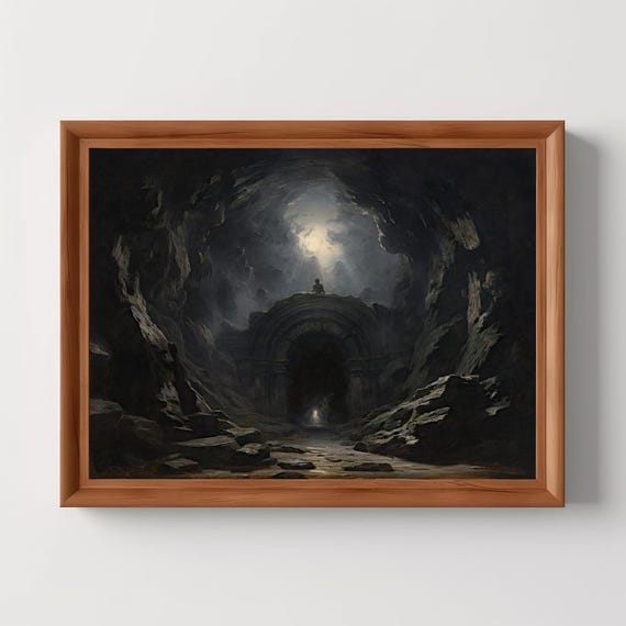 Entrance To Abyss Painting Vintage Macabre Decor Dark Academia Hell Landscape Mystical Gothic Art Print