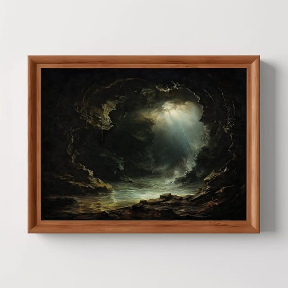 Cavern Of Life Dark Academia Vintage Cave Painting Moody Wall Art Gothic Home Decor Seascape Print