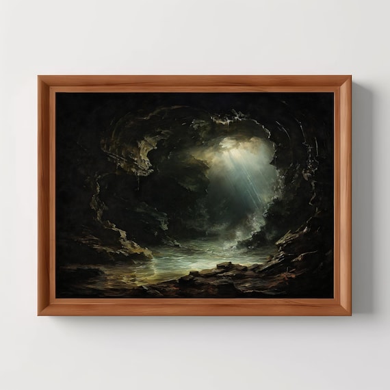 Cavern Of Light Dark Academia Cave Seascape Moody Ocean Art Print