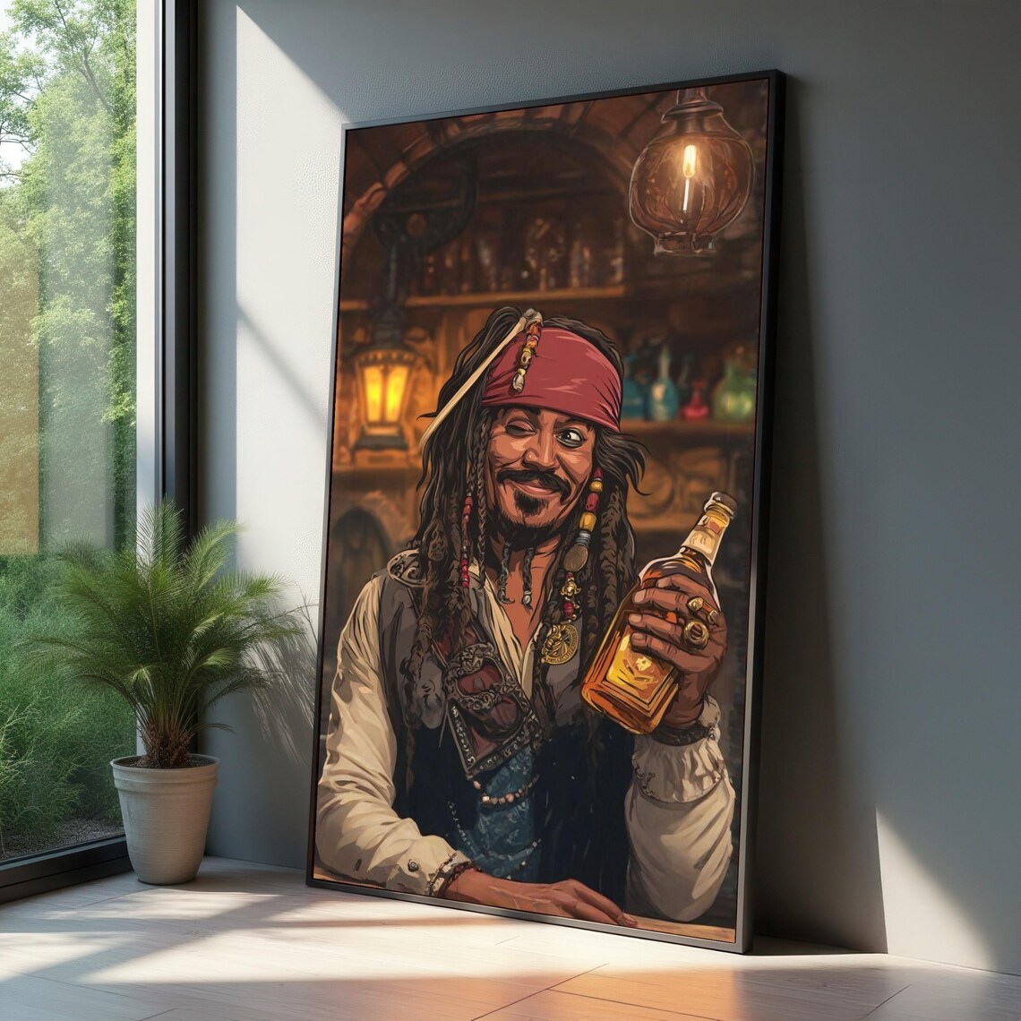 Captain Jack Sparrow Pirate Portrait Rum Bottle Movie Poster