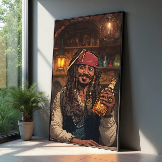 Pirate Captain Portrait Canvas Nautical Wall Art Vintage Illustration Rustic Bar Decor Adventure Theme Ready To Hang