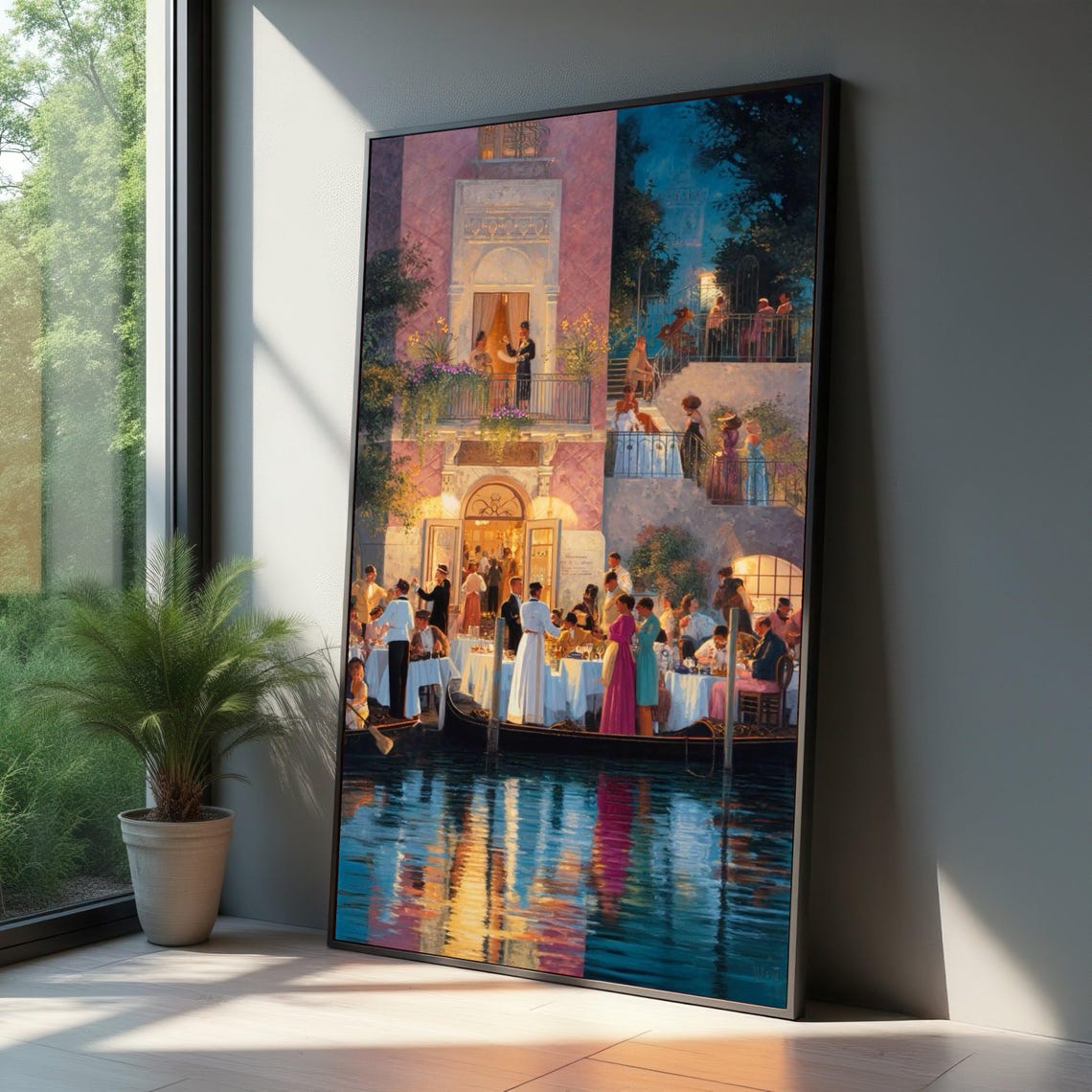 Venetian Evening Waterfront Dining Gondola Romantic Wall Art