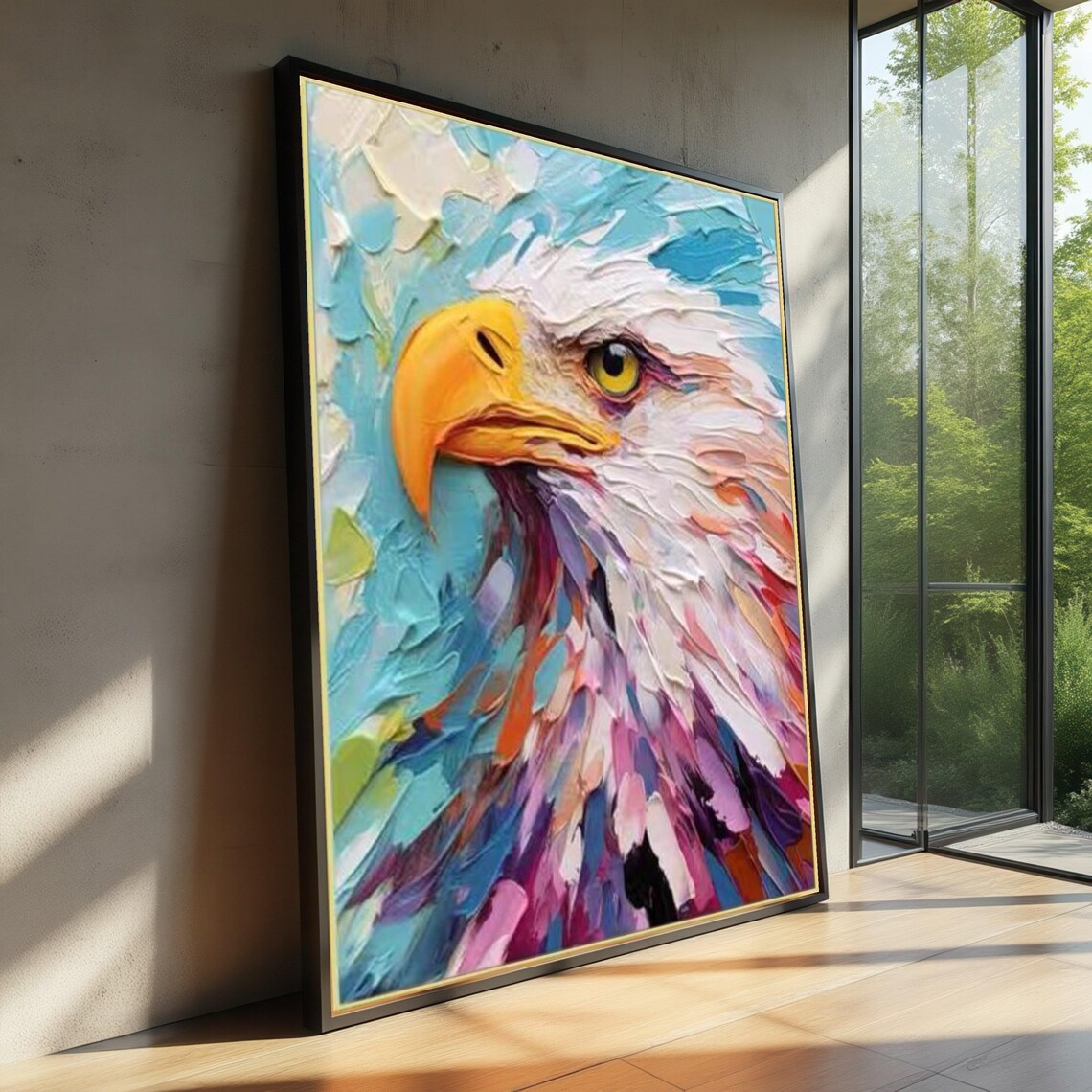 Majestic Eagle Portrait Colorful Impasto Oil Painting Wildlife Poster