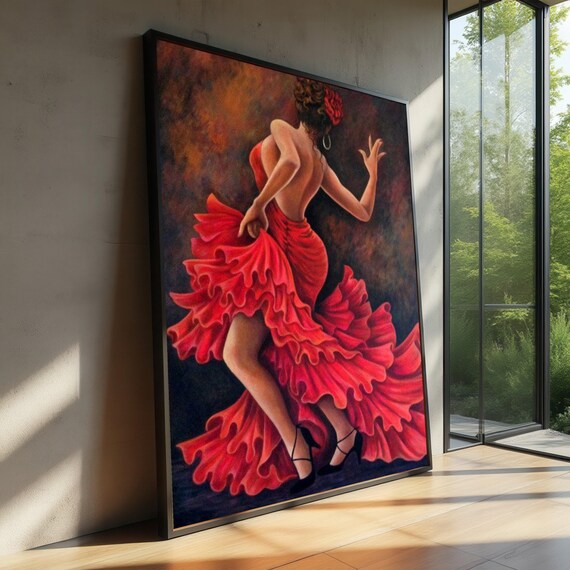 Flamenco Dancer In Red Dress Canvas Spanish Dance Wall Art Performance Vibrant Movement Home Decor Artwork
