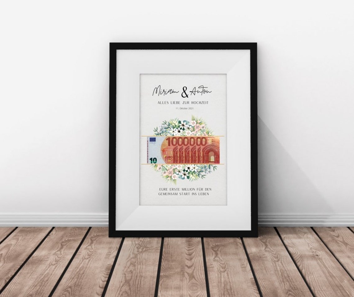 Personalized Wedding Cash Gift Poster for Couples Floral Design - Image 3