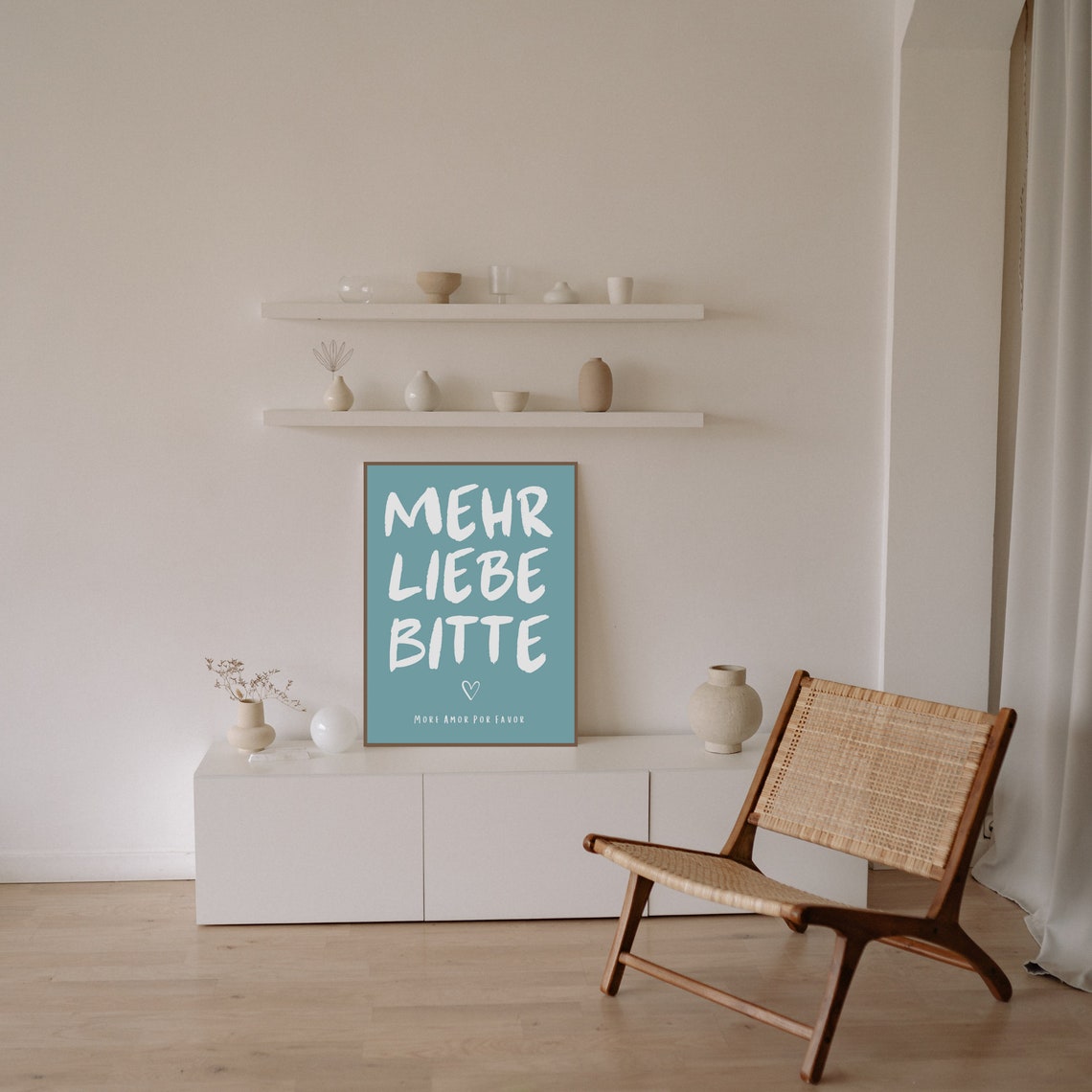 Mehr Liebe Bitte Teal German Love Quote Typography Heart Poster - Image 3