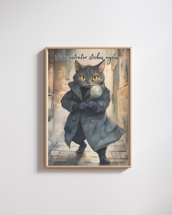 Funny Detective Cat Film Noir Purr petrator Mystery Art Poster