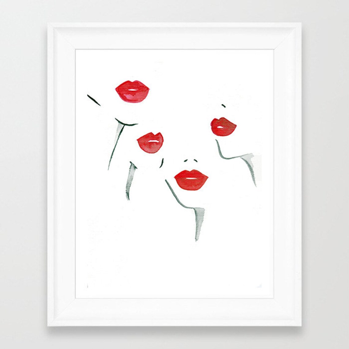 Lippies Red Lips Watercolor Fashion Beauty Illustration Art Poster