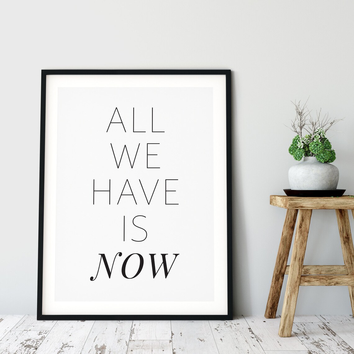 All We Have Is Now Minimalist Black White Modern Quote Poster