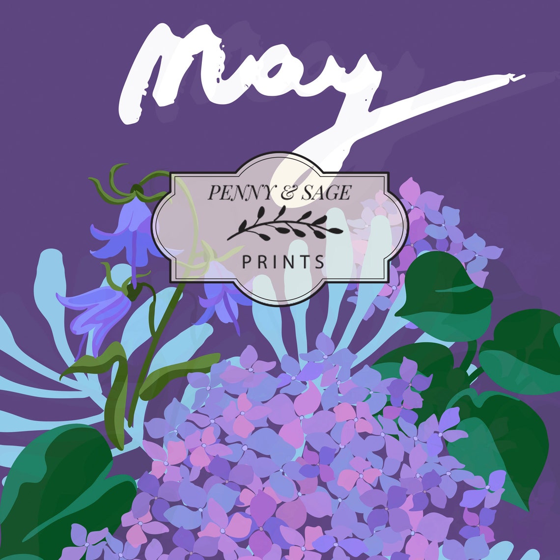 May Hydrangea Birth Flower Colorful Botanical Flower Market Poster Art - Image 2