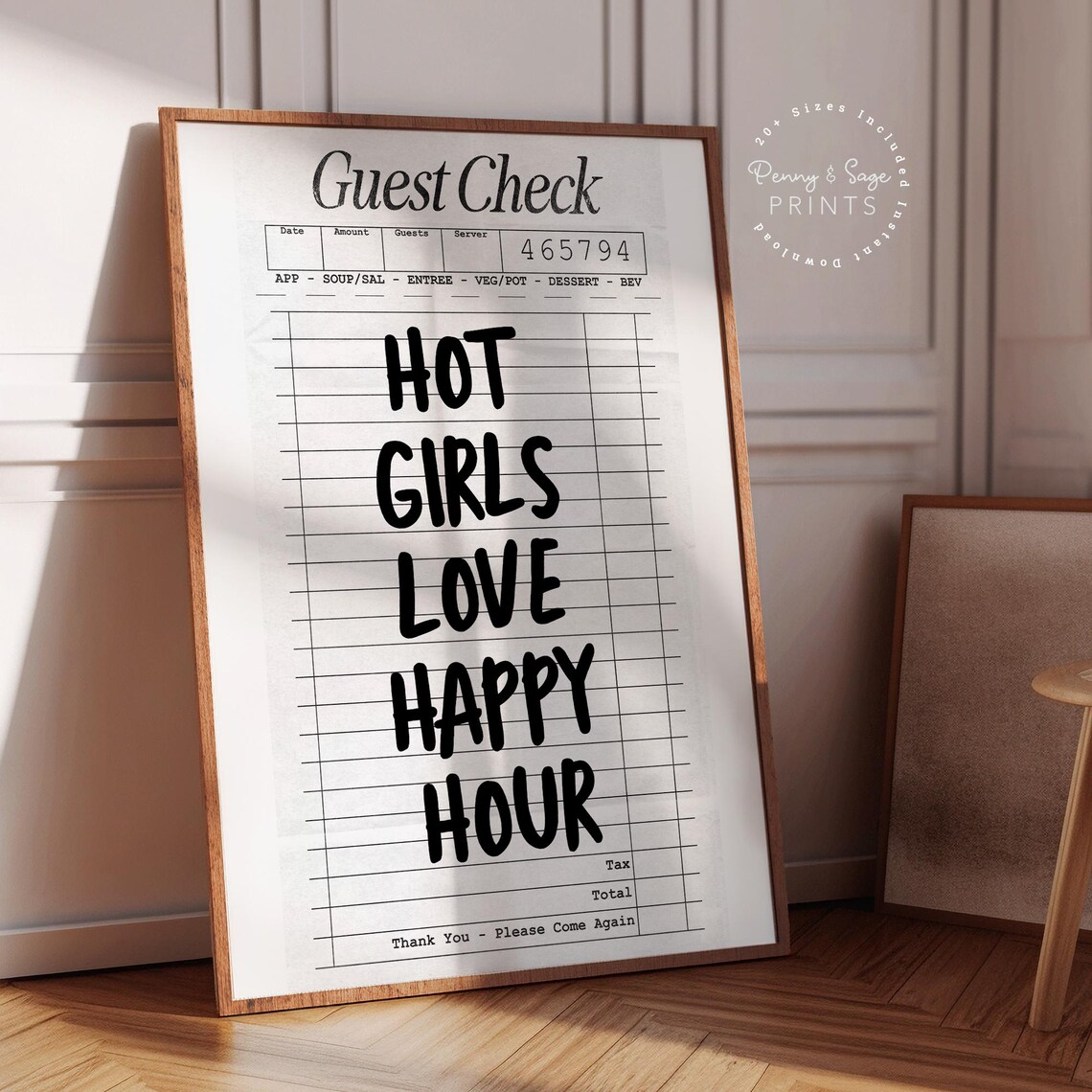 Hot Girls Love Happy Hour Funny Guest Check Style Bar Quote Poster - Image 2