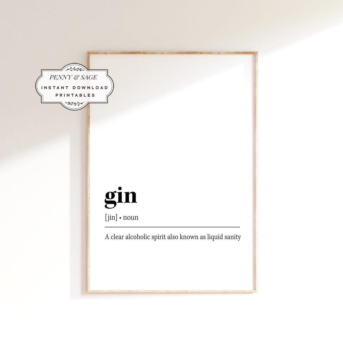 Gin Dictionary Definition Noun Funny Bar Cart Typography Poster