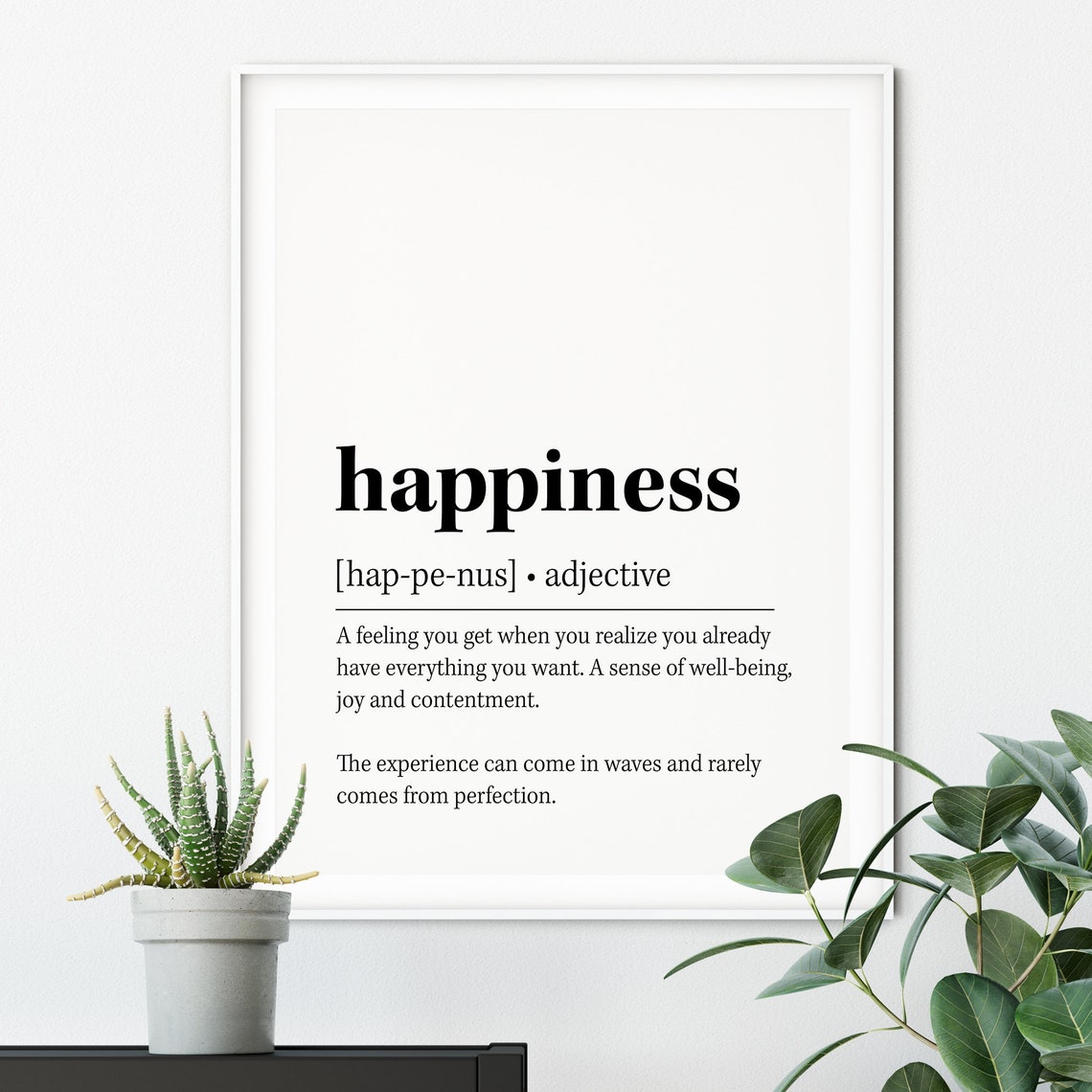 Happiness Definition Dictionary Style Black White Quote Poster