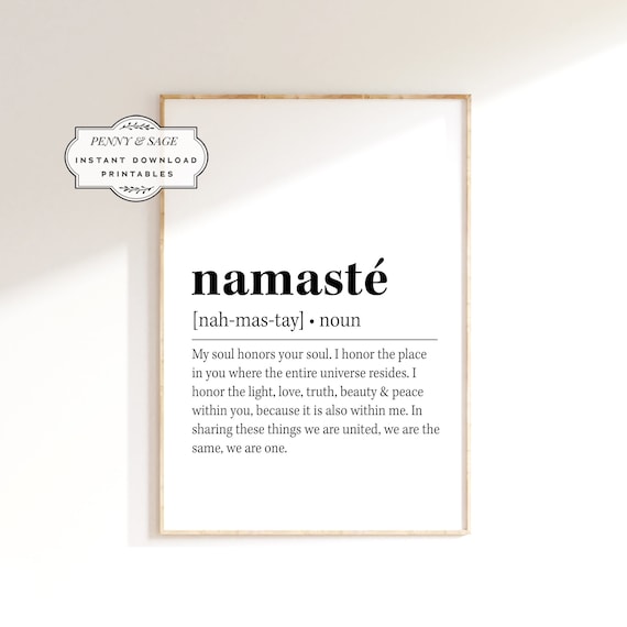 Namaste Definition Poster Yoga Studio Dictionary Quote Typography