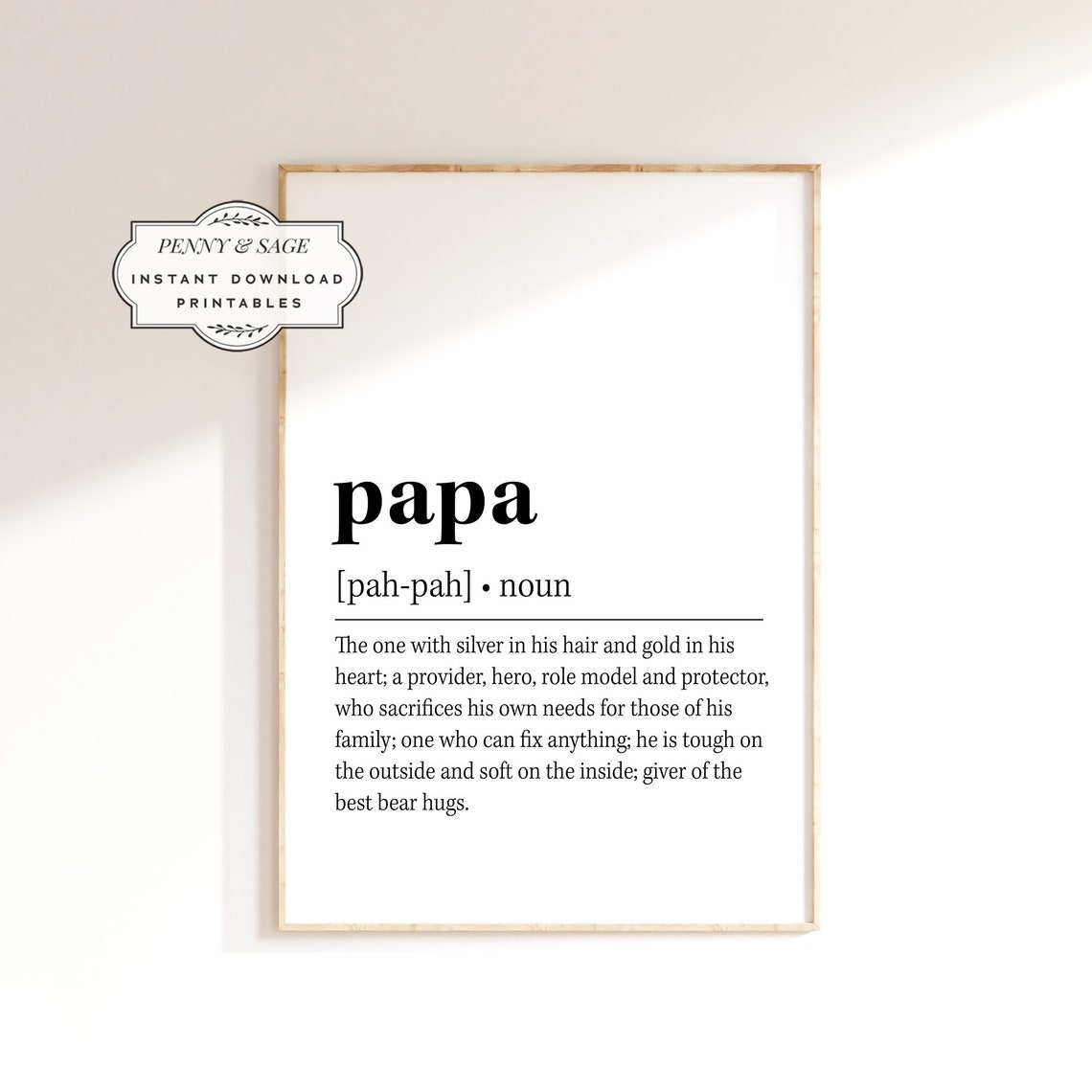 Papa Definition Poster Grandfather Dictionary Quote Typography Gift