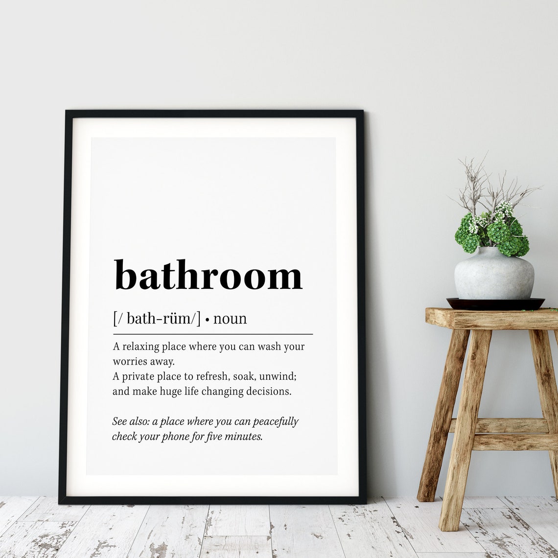 Bathroom Definition Dictionary Style Funny Black White Decor Poster