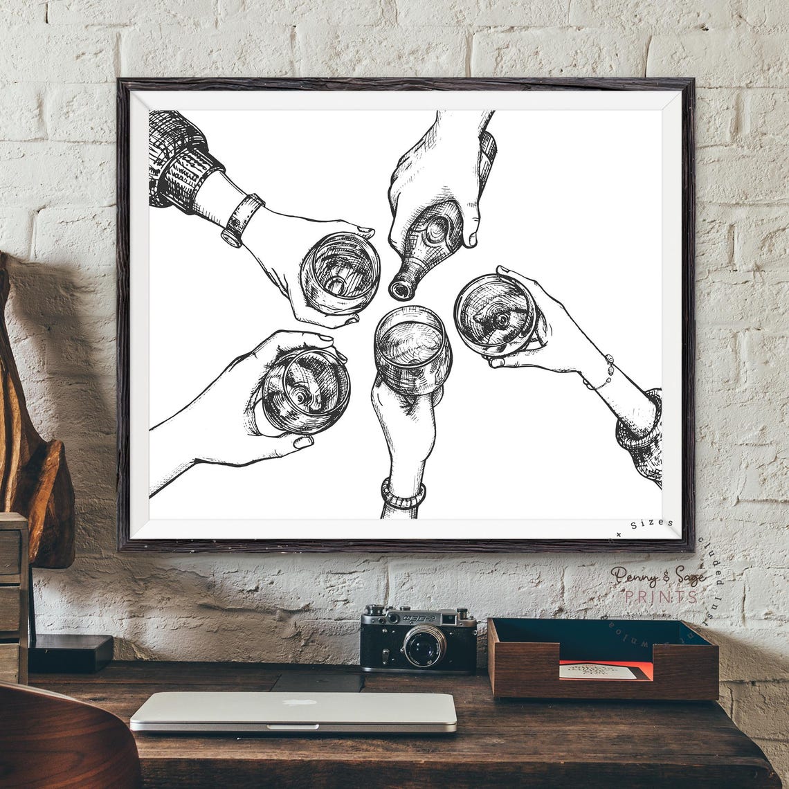 Trendy Bar Cart Print Cocktail Kitchen Art Bar Drinking Decor Cheers Print Friend Drinking Gift Minimalist Horizontal Print - Image 2