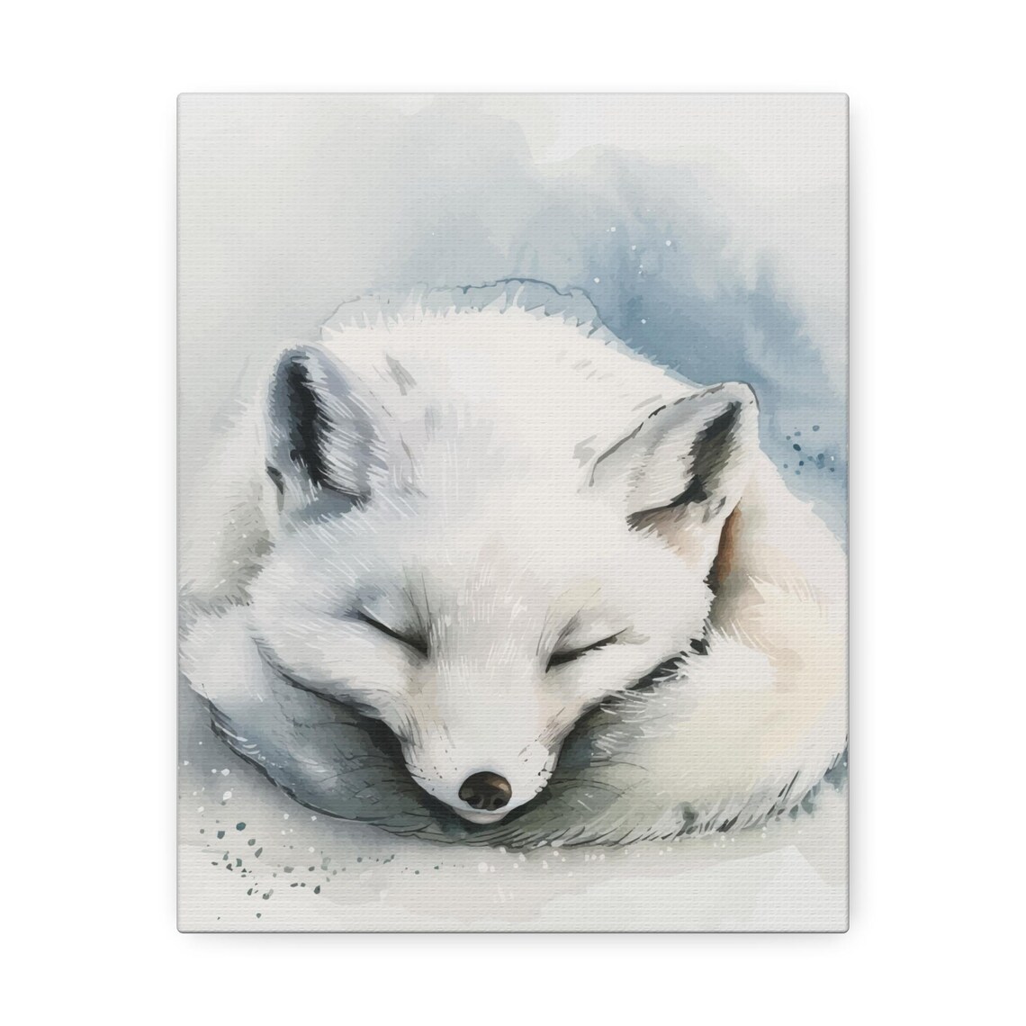 Sleeping White Arctic Fox Curled In Snow Soft Watercolor Nursery Poster - Image 4