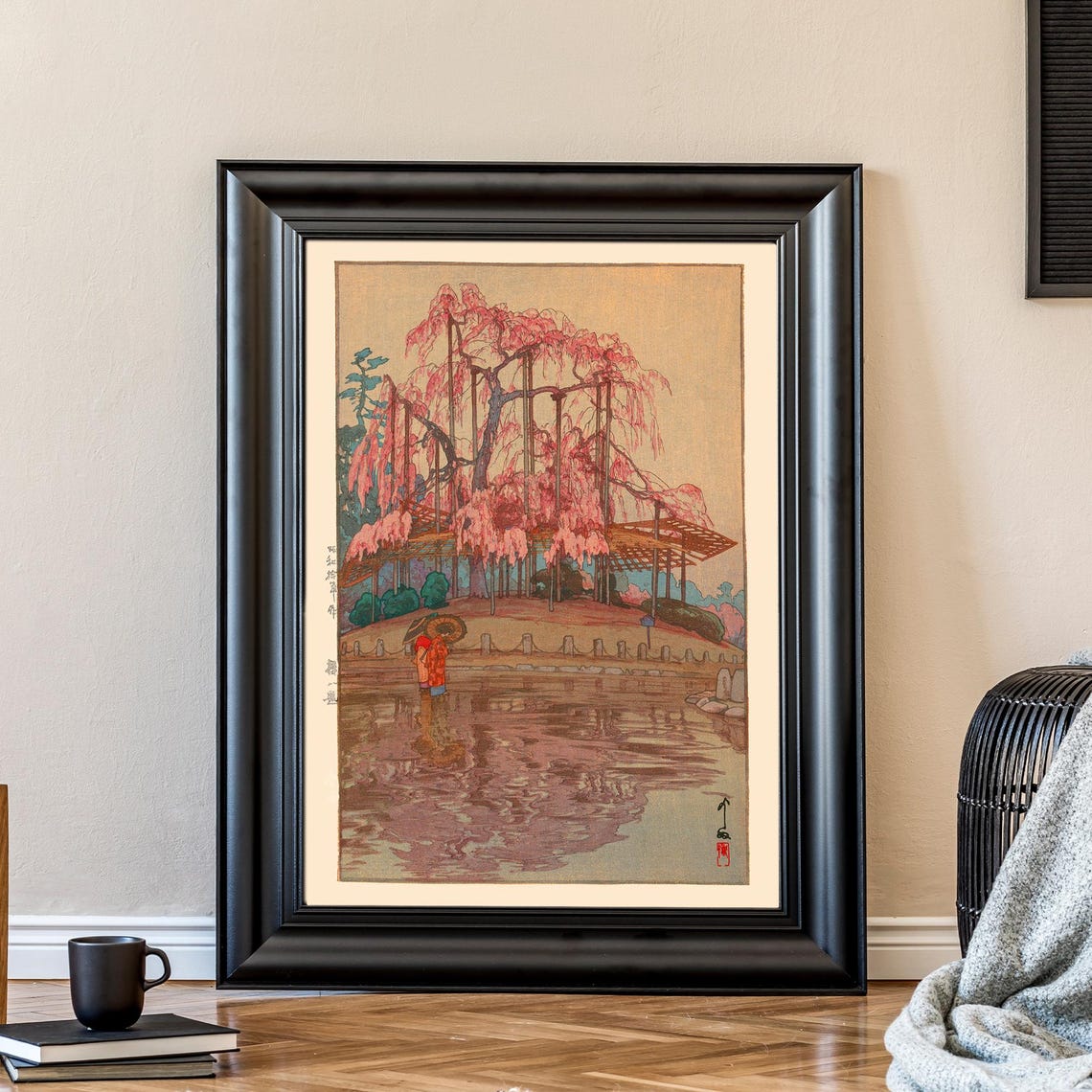 Weeping Cherry Tree Over Reflecting Pond Yoshida Hiroshi Spring Poster - Image 2
