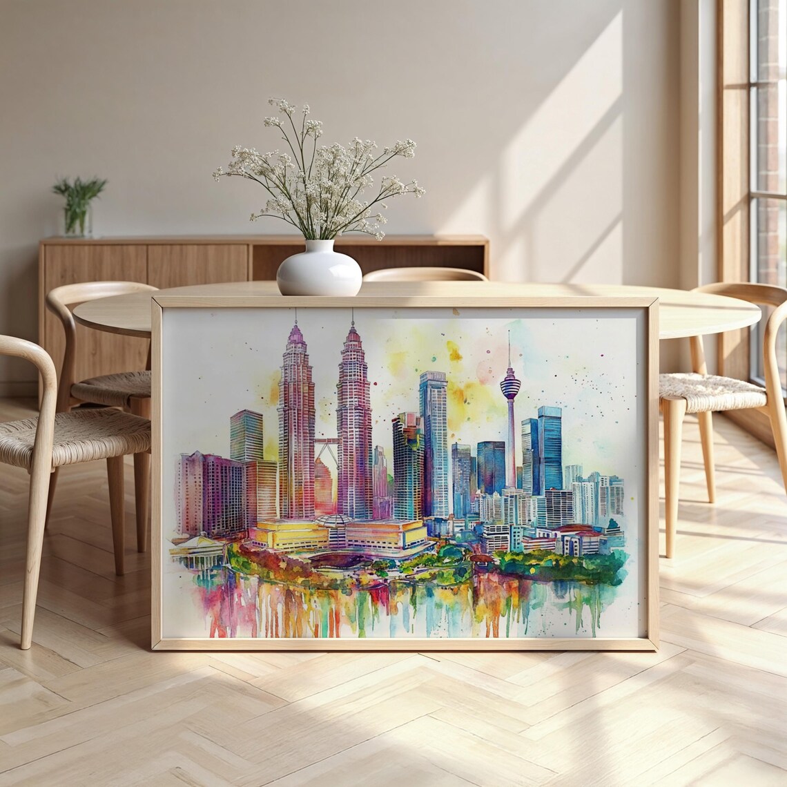 Kuala Lumpur Skyline Poster Watercolor Cityscape Art Framed Print