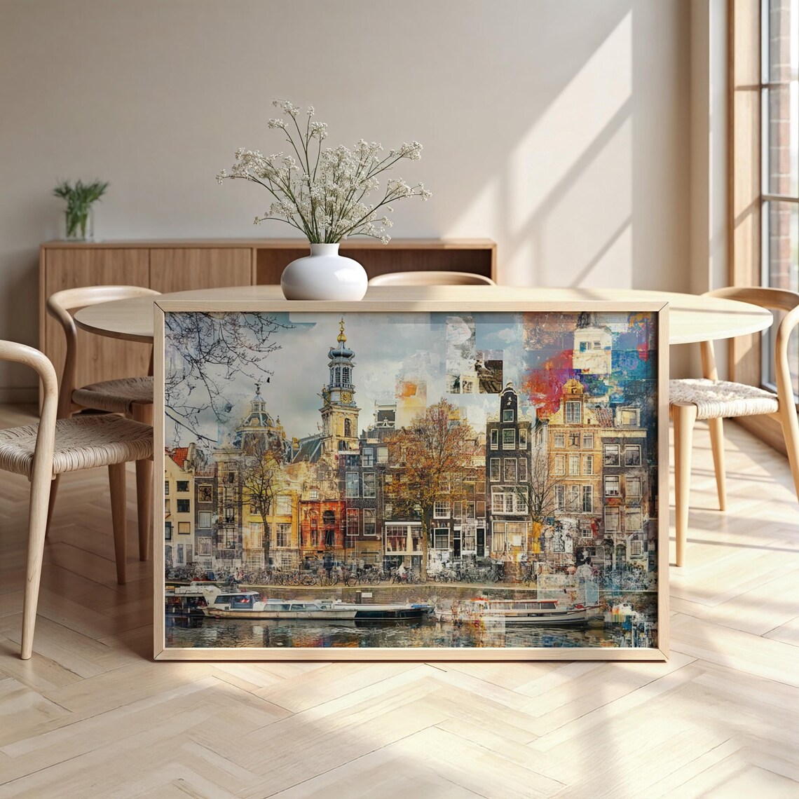 Amsterdam Netherlands Canal Houses Collage Cityscape Travel Poster