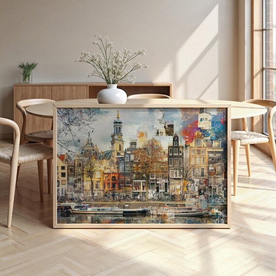 Amsterdam Cityscape Wooden Framed Poster Luxurious Design Ready To Hang Art