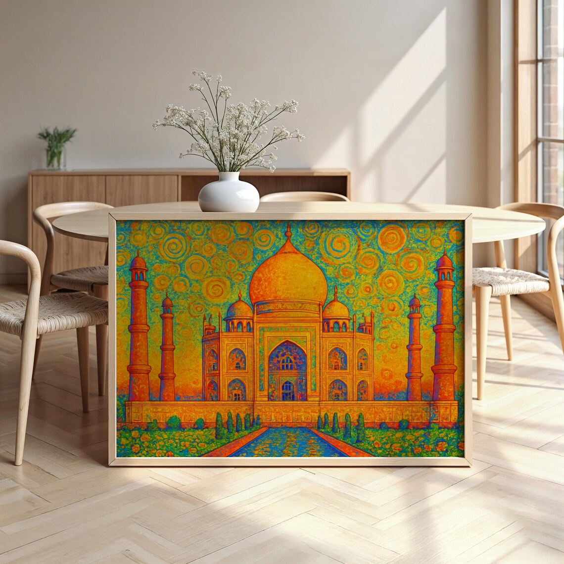 Taj Mahal Vivid Orange Blue Psychedelic Swirl India Landmark Travel Poster