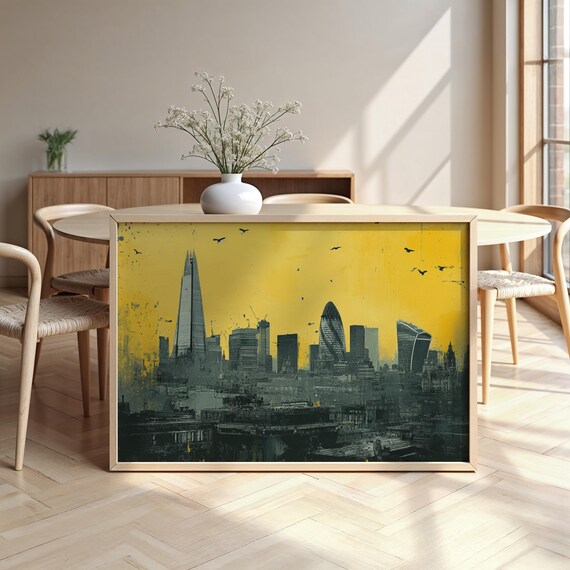 London Cityscape Matte Paper Wooden Framed Poster Wall Art Decor City Skyline Distinctive Contemporary