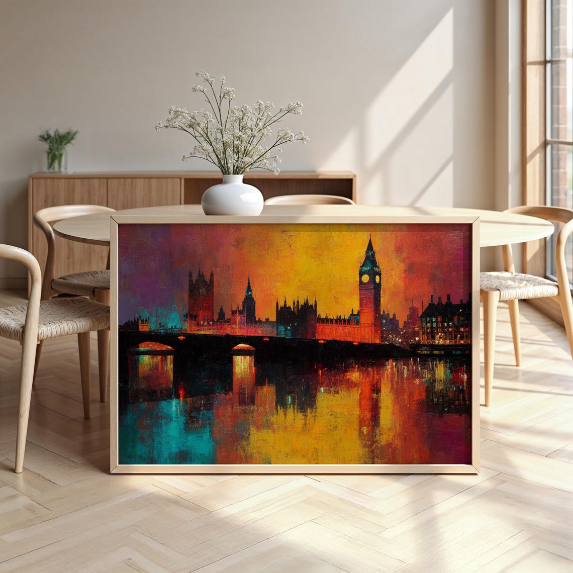 London Dreamcore Big Ben Westminster Fiery Sunset River Poster