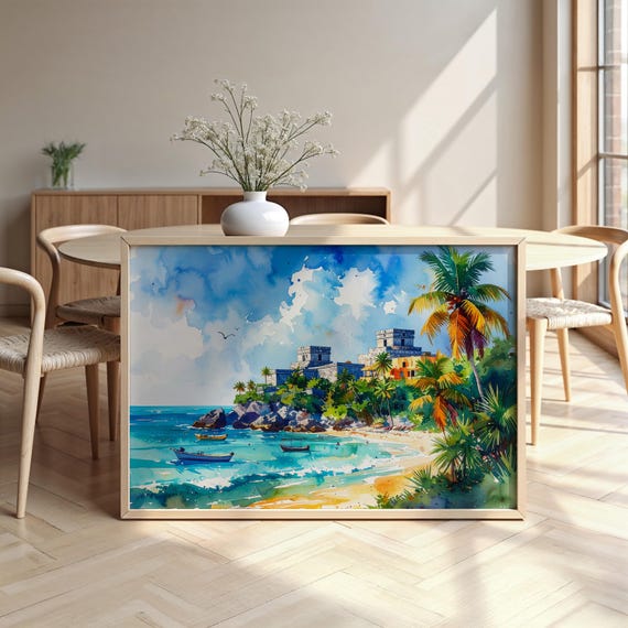 Tulum Watercolour Framed Poster Luxurious Design Ready To Hang Art