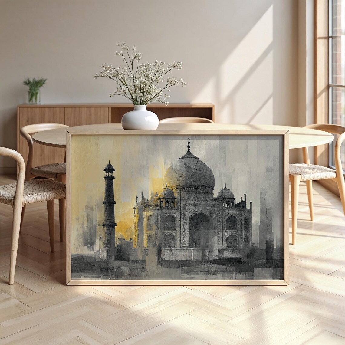 Taj Mahal Monochrome Gold Accent Minimalist India Monument Travel Poster